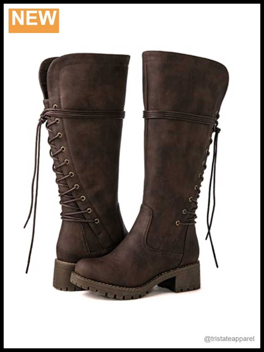 Women's Knee-High Faux Leather Lace Up Back Boots with Chunky Heel